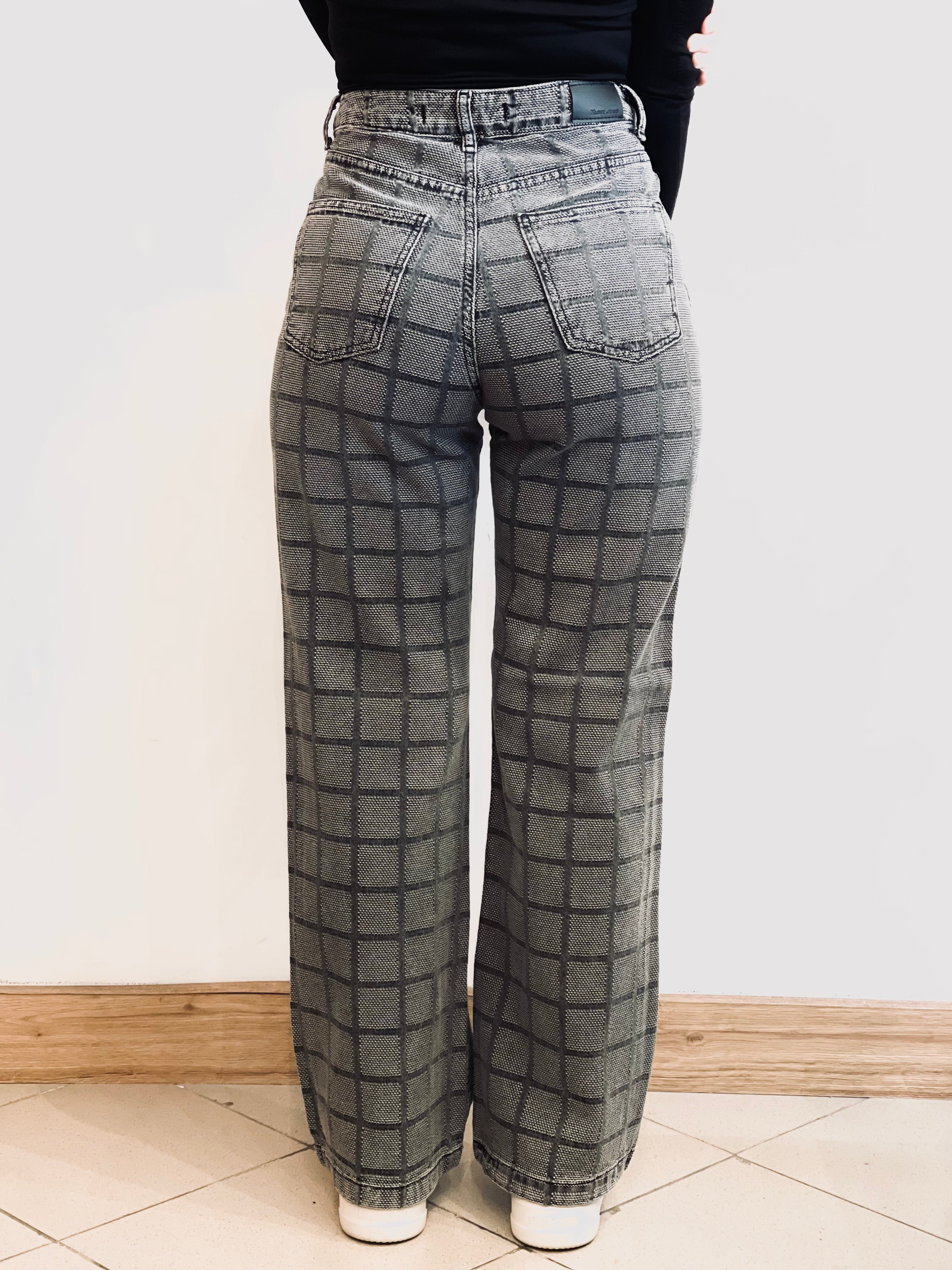 Jeans Donna a Quadri Grigio