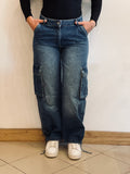 Jeans Cargo Vita Bassa con Tasche Laterali