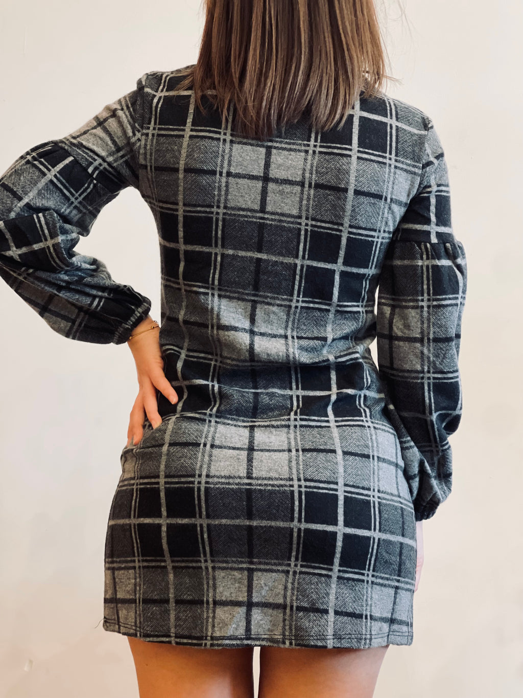 Vestito Donna a Quadri Grigio e Nero